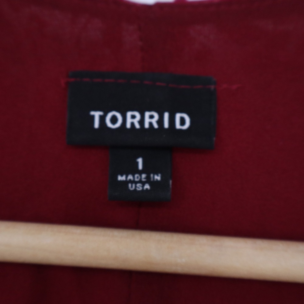Torrid Womens Plus Size 1 Burgundy Red Velvet Paisley Open Front Cardigan Jacket - Picture 3 of 6